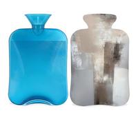 Mexpekil Bouillotte d'art abstrait gris beige avec housse, sac d'eau chaude en PVC de 2 L pour soulager la douleur, les pieds, le dos, la chaleur