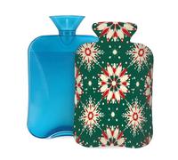 Mexpekil Bouillotte de Noël en PVC avec housse - Motif flocons de neige - Vert et rouge - 2 l - Pour soulager la douleur, les pieds, le dos, la chaleur
