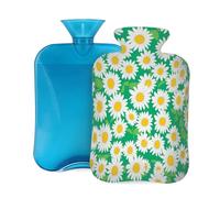 Mexpekil Bouillotte d'été verte blanche avec housse, sac d'eau chaude en PVC de 2 L pour soulager la douleur, les pieds, le dos, la chaleur