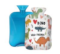 Mexpekil Bouillotte dinosaure tropical sauvage avec housse, sac d'eau chaude en PVC de 2 L pour soulager la douleur, les pieds, le dos, la chaleur