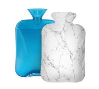 Mexpekil Bouillotte en marbre blanc avec housse, 2 l en PVC pour soulager la douleur, les pieds, le dos, la chaleur