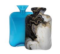 Mexpekil Bouillotte en marbre noir blanc doré avec housse, sac d'eau chaude en PVC de 2 L pour soulager la douleur, les pieds, le dos, la chaleur