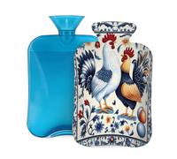 Mexpekil Bouillotte en porcelaine blanche avec housse en forme de coq, œuf de poule, sac d'eau chaude en PVC de 2 L pour soulager la douleur, les pieds, le dos, la chaleur