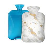 Mexpekil Bouillotte en PVC avec housse - Motif marbre blanc - 2 l - Pour soulager la douleur, les pieds, le dos, la chaleur