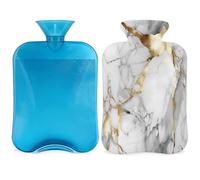 Mexpekil Bouillotte en PVC avec housse - Motif marbre blanc doré - 2 l - Pour soulager la douleur, les pieds, le dos, la chaleur