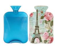 Mexpekil Bouillotte en PVC avec housse Motif Tour Eiffel Rose 2 L