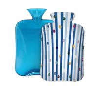 Mexpekil Bouillotte en PVC de 2 L avec housse - Rayures bleues et blanches - Pour soulager la douleur, les pieds, le dos, la chaleur