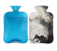 Mexpekil Bouillotte Marble2 en PVC noir doré et blanc avec housse, pour soulager la douleur, les pieds, le dos, la chaleur
