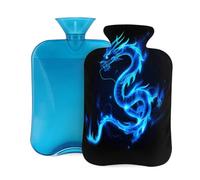 Mexpekil Bouillotte motif dragon de feu bleu abstrait avec housse, sac d'eau chaude en PVC de 2 L pour soulager la douleur, les pieds, le dos, la chaleur