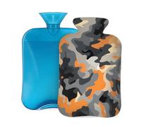Mexpekil Bouillotte orange beige gris camouflage avec housse, sac d'eau chaude en PVC de 2 L pour soulager la douleur, les pieds, le dos, la chaleur
