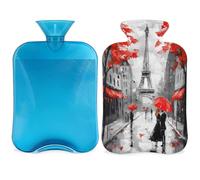 Mexpekil Bouillotte Tour Eiffel avec housse en PVC 2L pour soulager la douleur, les pieds, le dos, la chaleur