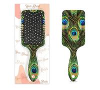 Mexpekil Brosse à cheveux démêlante avec plumes d'animaux de paon - Brosse à cheveux humides et secs - Peigne de massage à coussin d'air pour filles et femmes
