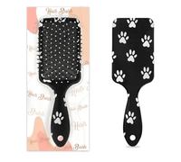 Mexpekil Brosse à cheveux démêlante noire et blanche avec motif empreintes de pattes de chat et de chien - Brosse à cheveux humides et secs - Peigne de massage à coussin d'air pour filles et femmes