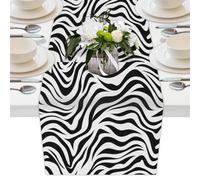 Mexpekil Chemin de table décoratif en polyester avec motif zébré blanc et noir - 33 x 228 cm