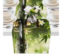 Mexpekil Chemin de table japonais zen en forme de feuille de bambou - 33 x 178 cm - En polyester - Décoratif - Pour table de salle à manger, mariage, fête de vacances