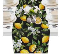 Mexpekil Chemin de table noir en forme de plante de citron pour table de salle à manger, table basse, décoration de table longue pour fête de mariage, festival, 33 x 178 cm