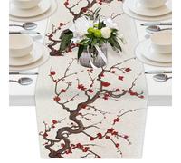 Mexpekil Chemin de table rétro japonais en forme de cerisier 33 x 228 cm - En polyester - Pour table de salle à manger, mariage, fête