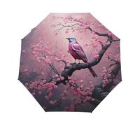 Mexpekil Colibri Fleur de cerisier Soleil Pluie Ouverture Automatique Pliant Compact Parapluie Printemps Oiseau Coupe-Vent pour Femmes Enfants