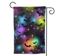 Mexpekil Coloful Stars Drapeau de jardin chauve-souris d'Halloween double face 30,5 x 45,7 cm Drapeau de bienvenue décoratif d'extérieur pour terrasse, cour, pelouse