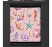 Mexpekil Coquillages étoile de mer hippocampes couvercle magnétique pour lave-vaisselle 58,4 x 66 cm autocollant décoratif pour porte d'entrée étanche