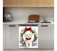 Mexpekil Couronne de Noël en forme de chiot pour lave-vaisselle - 53,3 x 66 cm - Autocollant décoratif pour porte d'entrée - Panneau magnétique imperméable