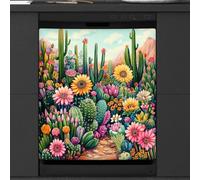 Mexpekil Couvercle magnétique pour lave-vaisselle Cactus Garden | Housses décoratives réutilisables pour lave-vaisselle - Panneau avant magnétique - 58,4 x 66 cm - Autocollant pour appareils
