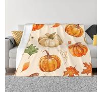 Mexpekil Couverture d'automne avec feuilles de citrouille - Couverture polaire douce et chaude - Couverture décorative en flanelle pour lit, canapé, voyage, 100 x 125 cm