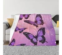 Mexpekil Couverture en flanelle douce et chaude avec motif papillon violet - Couverture décorative pour lit, canapé, voyage, 150 x 200 cm