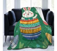 Mexpekil Couverture en flanelle polaire douce et confortable pour canapé, lit, camping, voyage, motif lapin sortant des œufs de Pâques, 150 x 125 cm
