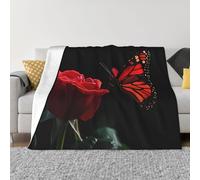 Mexpekil Couverture en polaire douce et chaude avec motif papillon et rose rouge - Couverture décorative pour lit, canapé, canapé, voyage, 100 x 125 cm