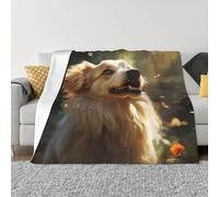 Mexpekil Couverture polaire douce et chaude en flanelle décorative pour lit, canapé, canapé, voyage, motif chien et papillon au coucher du soleil, 76 x 102 cm