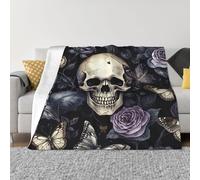 Mexpekil Couverture vintage avec tête de mort et fleurs, papillon, roses, couverture polaire douce et chaude en flanelle décorative pour lit, canapé, voyage, 100 x 125 cm
