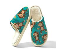 Mexpekil Cute Monkey Chaussons pour femme en mousse à mémoire de forme Motif singe banane | Chaussures à enfiler en fausse fourrure chaude pour femme