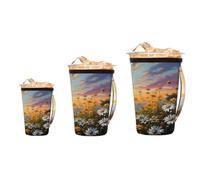 Mexpekil Daisy Sea Sunset Lot de 3 manchons réutilisables pour café glacé avec poignée, ajustement universel pour gobelets et verres de 473 à 946 ml, porte-gobelet isotherme en néoprène pour boissons