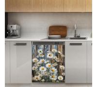 Mexpekil Daisy Wood Art Couvercle magnétique pour lave-vaisselle 53,3 x 66 cm Autocollant décoratif pour porte d'entrée étanche