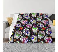 Mexpekil Day of The Dead Sugar Skull Couverture douce et chaude en flanelle décorative pour lit, canapé, voyage, 150 x 200 cm