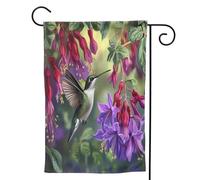 Mexpekil Drapeau de jardin double face, motif colibri, orchidée violette, 71,1 x 101,6 cm, drapeau de bienvenue décoratif pour terrasse, cour, pelouse
