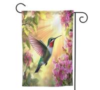 Mexpekil Drapeau de jardin en forme de colibri avec fleur d'orchidée - 71,1 x 101,6 cm - Double face - Drapeau de bienvenue décoratif pour terrasse, cour, pelouse