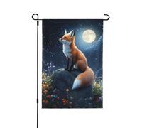 Mexpekil Drapeau de jardin Fox Moon Night - 31,8 x 45,7 cm - Double face - Résistant aux intempéries - Bannière de cour pour vacances, terrasse, balcon, pelouse