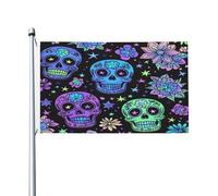 Mexpekil Drapeau double face pour extérieur coloré en sucre tête de mort fleurs jardin terrasse avec œillets métalliques drapeau de maison pour cour, pelouse, terrasse, décoration d'intérieur