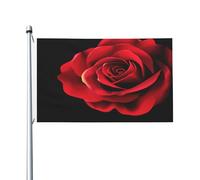 Mexpekil Drapeau double face pour extérieur de 90 x 152 cm - Rose rouge - Bannière noire avec œillets métalliques - Drapeau de maison pour cour, pelouse, terrasse, décoration d'intérieur