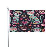 Mexpekil Drapeau double face pour extérieur, motif tête de mort en sucre, chats, motif floral, pour jardin, terrasse, extérieur, bannière avec œillets métalliques, drapeau de maison pour cour, pelouse