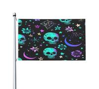 Mexpekil Drapeau double face pour extérieur, motif tête de mort en sucre, fleurs fluo, jardin, terrasse, bannière d'extérieur avec œillets métalliques, drapeau de maison pour cour, pelouse, terrasse
