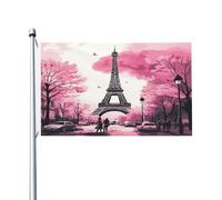 Mexpekil Drapeau double face pour extérieur Tour Eiffel Paris Rose Art Jardin Patio Bannière avec œillets métalliques Drapeau de maison pour cour, pelouse, terrasse, décoration d'intérieur