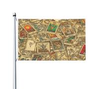 Mexpekil Drapeau double face pour l'extérieur - 0,9 x 1,5 m - Motif cartes de tarot vintage - Bannière d'extérieur avec œillets métalliques - Drapeau de maison pour cour, pelouse, terrasse, décoration