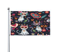Mexpekil Drapeau double face pour l'extérieur - 0,9 x 1,5 m - Motif tête de mort - Chats en sucre - Bannière d'extérieur avec œillets métalliques - Drapeau de maison pour cour, pelouse, terrasse