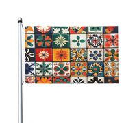 Mexpekil Drapeau double face pour l'extérieur - Carreaux de céramique mexicains vintage - Bannière avec œillets métalliques - Pour cour, pelouse, terrasse, décoration d'intérieur - 0,9 x 1,5 m