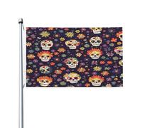 Mexpekil Drapeau double face pour l'extérieur Jour des morts Floral Sugar Skull Garden Patio Bannière avec œillets métalliques Drapeau de maison pour cour, pelouse, terrasse, décoration d'intérieur