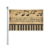 Mexpekil Drapeau double face pour l'extérieur, notes de musique rétro, touches de piano, jardin, terrasse, bannière d'extérieur avec œillets métalliques, drapeau de maison pour cour, pelouse, terrasse
