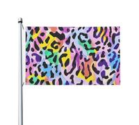 Mexpekil Drapeau imprimé léopard aux couleurs de l'arc-en-ciel 1,5 x 0,9 m avec œillets double face pour festival - Bannière décorative d'extérieur pour coupe du monde de football, rue, fête, vacances